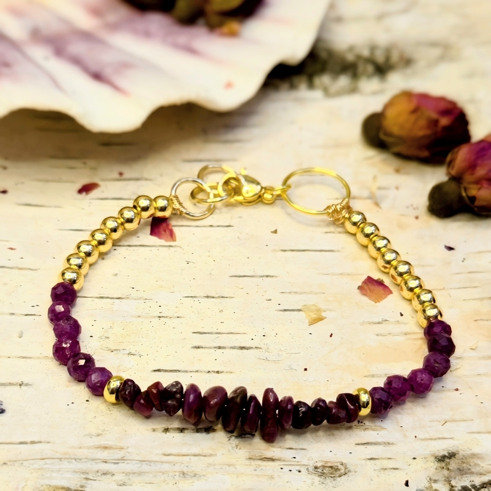 Genuine Red Ruby Bracelet With Beads & Chips An Artisan Handmade Design